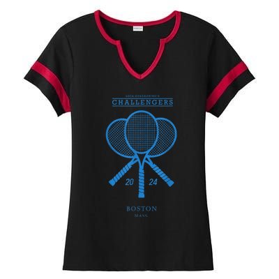 Blue Tennis Rackets Challengers Movie Ladies Halftime Notch Neck Tee