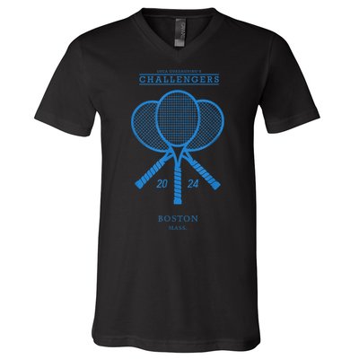 Blue Tennis Rackets Challengers Movie V-Neck T-Shirt