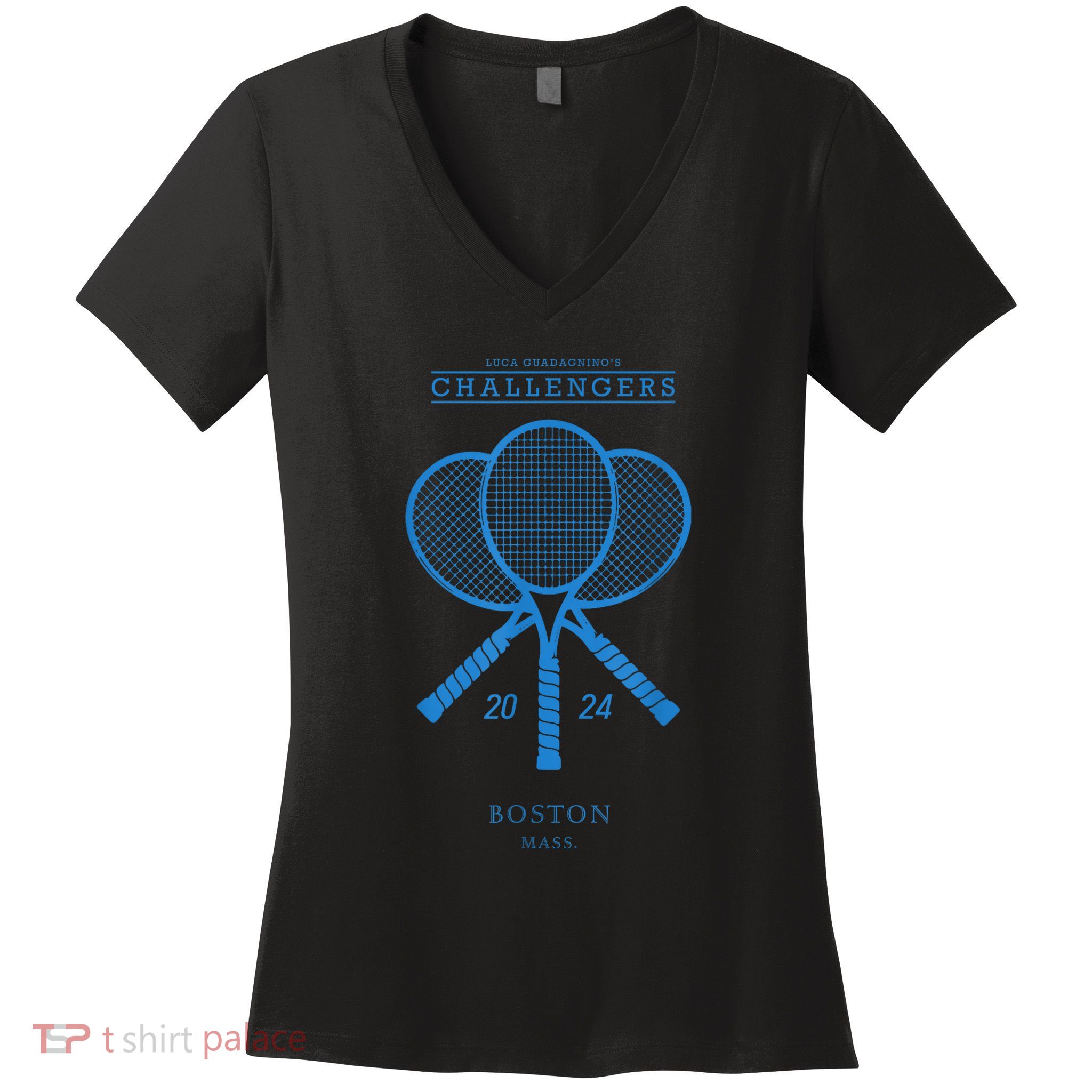 Blue Tennis Rackets Challengers Movie Women's V-Neck T-Shirt