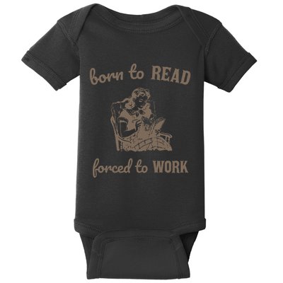 Born To Read Forced To Work Retro Baby Bodysuit