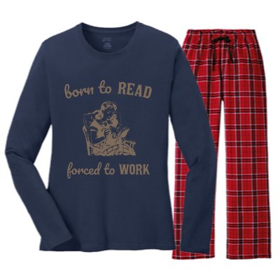 Born To Read Forced To Work Retro Women's Long Sleeve Flannel Pajama Set 