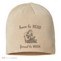 Born To Read Forced To Work Retro Sustainable Beanie