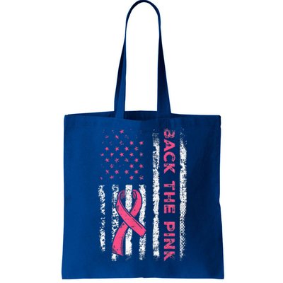 Back The Ribbon American Flag Breast Cancer Awareness Tote Bag