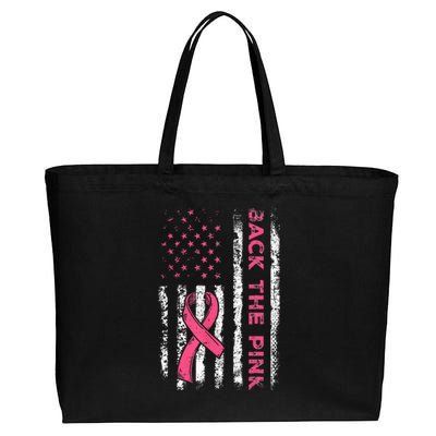 Back The Ribbon American Flag Breast Cancer Awareness Cotton Canvas Jumbo Tote