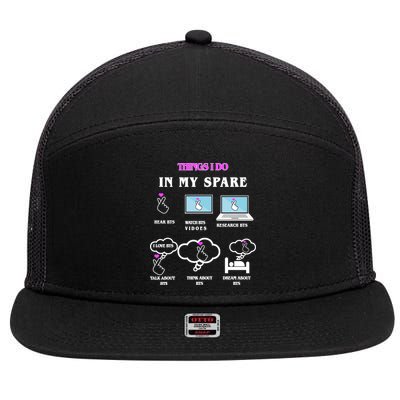 BTS Things I Do Spare Time Funny 7 Panel Mesh Trucker Snapback Hat