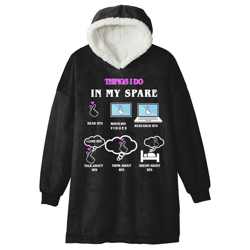 BTS Things I Do Spare Time Funny Hooded Wearable Blanket
