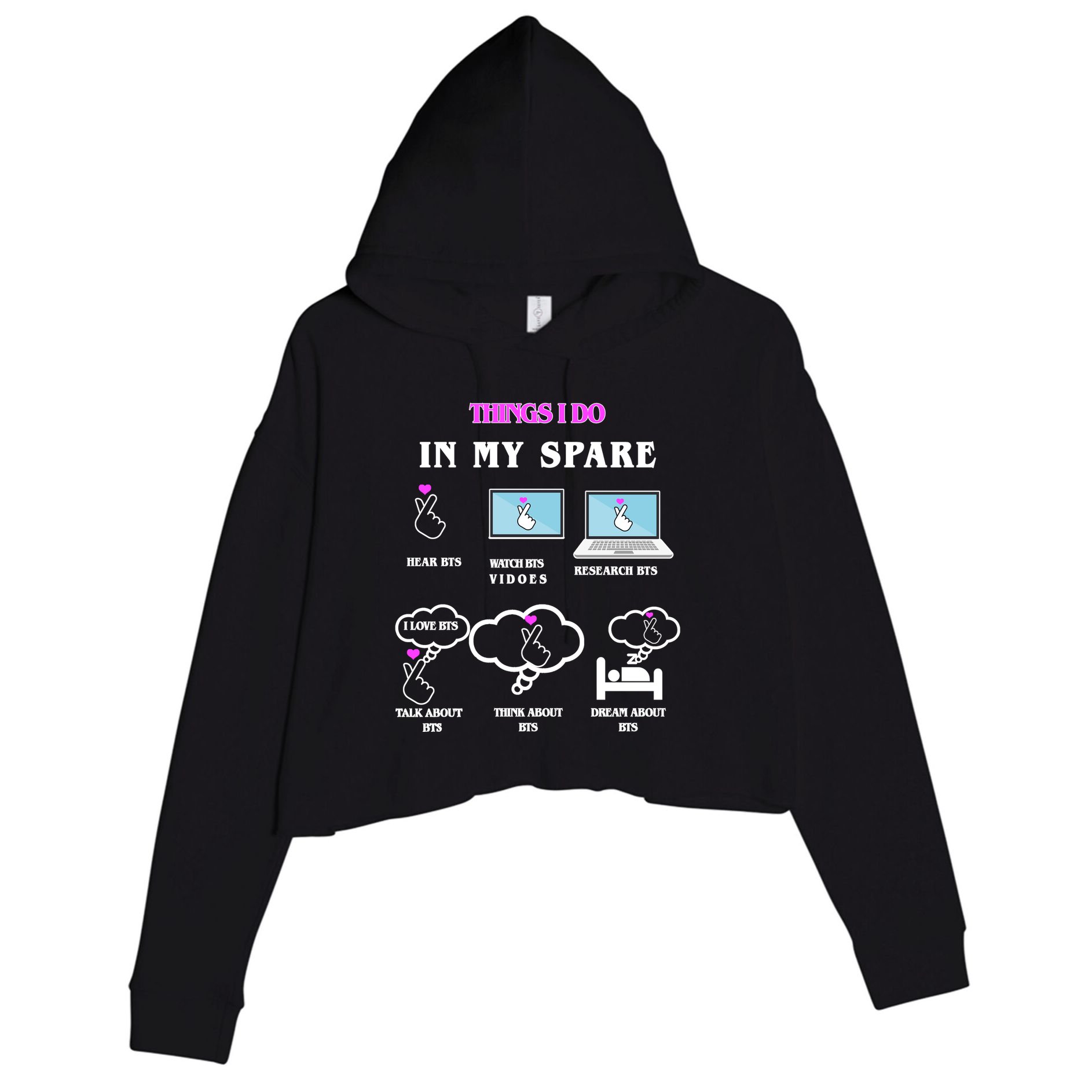 BTS Things I Do Spare Time Funny Crop Fleece Hoodie