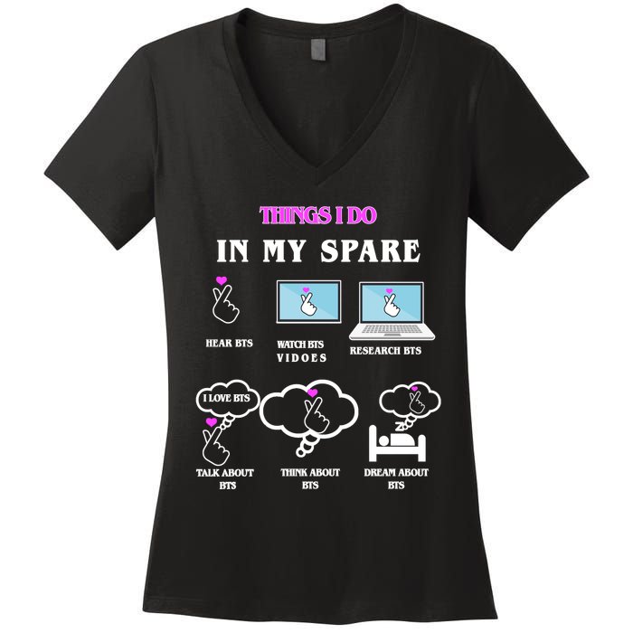 BTS Things I Do Spare Time Funny Women's V-Neck T-Shirt