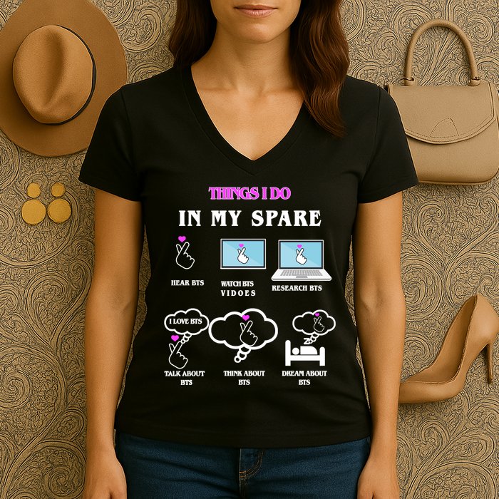 BTS Things I Do Spare Time Funny Women's V-Neck T-Shirt