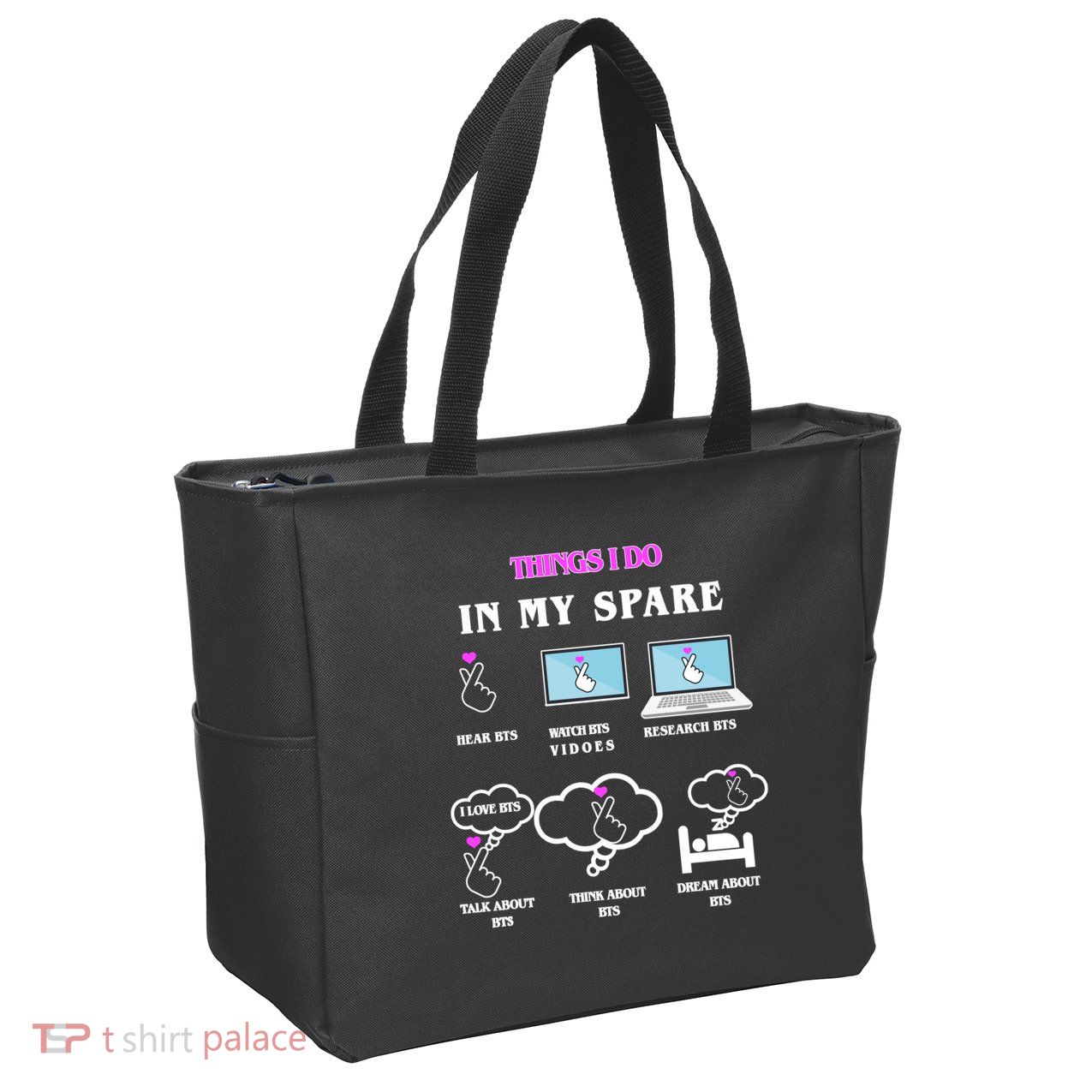 BTS Things I Do Spare Time Funny Zip Tote Bag