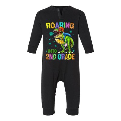 Back to School Dinosaur T Rex Roaring Into 2nd Grade Infant Fleece One Piece