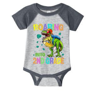 Back to School Dinosaur T Rex Roaring Into 2nd Grade Infant Baby Jersey Bodysuit