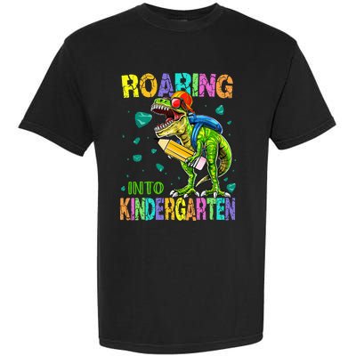 Back to School Dinosaur TRex Roaring Into Kindergarten Garment-Dyed Heavyweight T-Shirt