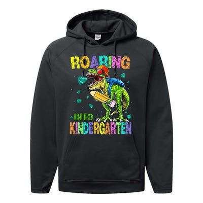 Back to School Dinosaur TRex Roaring Into Kindergarten Performance Fleece Hoodie