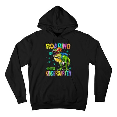 Back to School Dinosaur TRex Roaring Into Kindergarten Hoodie