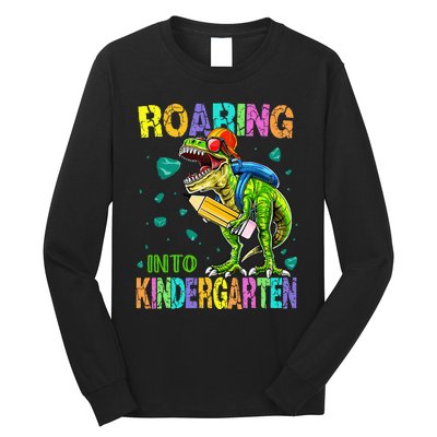 Back to School Dinosaur TRex Roaring Into Kindergarten Long Sleeve Shirt