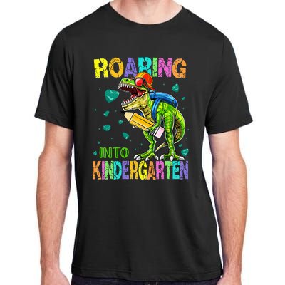 Back to School Dinosaur TRex Roaring Into Kindergarten Adult ChromaSoft Performance T-Shirt