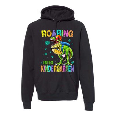 Back to School Dinosaur TRex Roaring Into Kindergarten Premium Hoodie