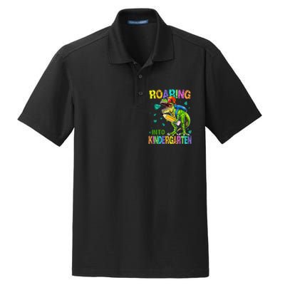 Back to School Dinosaur TRex Roaring Into Kindergarten Dry Zone Grid Polo