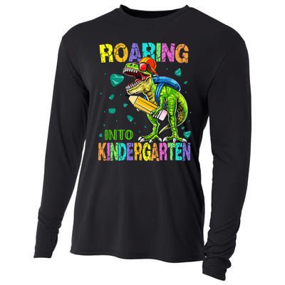 Back to School Dinosaur TRex Roaring Into Kindergarten Cooling Performance Long Sleeve Crew