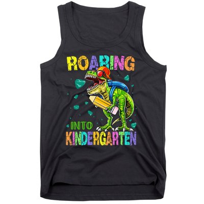 Back to School Dinosaur TRex Roaring Into Kindergarten Tank Top