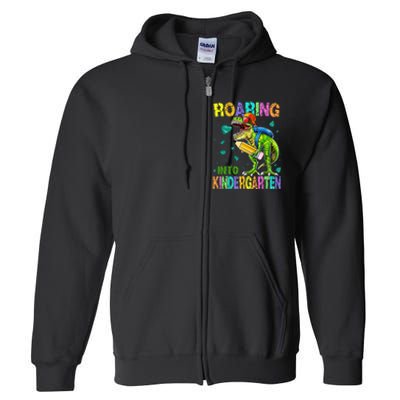 Back to School Dinosaur TRex Roaring Into Kindergarten Full Zip Hoodie