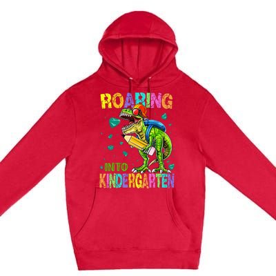 Back to School Dinosaur TRex Roaring Into Kindergarten Premium Pullover Hoodie