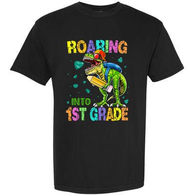 Back to School Dinosaur T Rex Roaring Into 1st Grade Garment-Dyed Heavyweight T-Shirt