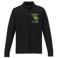 Back to School Dinosaur T Rex Roaring Into 1st Grade Performance Long Sleeve Polo