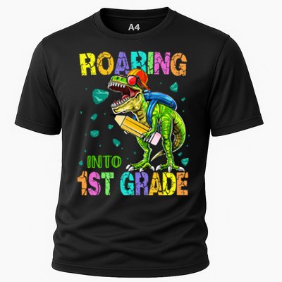 Back to School Dinosaur T Rex Roaring Into 1st Grade Cooling Performance Crew T-Shirt