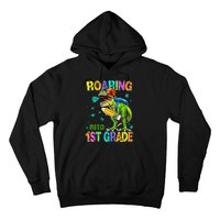 Back to School Dinosaur T Rex Roaring Into 1st Grade Hoodie