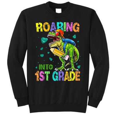 Back to School Dinosaur T Rex Roaring Into 1st Grade Sweatshirt