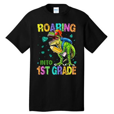 Back to School Dinosaur T Rex Roaring Into 1st Grade Tall T-Shirt