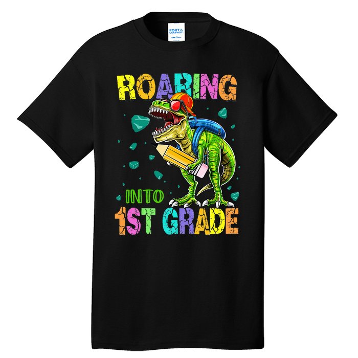 Back to School Dinosaur T Rex Roaring Into 1st Grade Tall T-Shirt