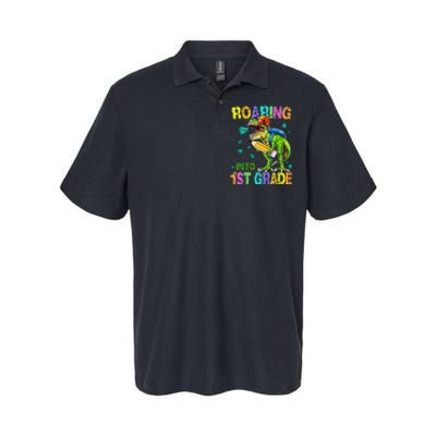 Back to School Dinosaur T Rex Roaring Into 1st Grade Softstyle Adult Sport Polo