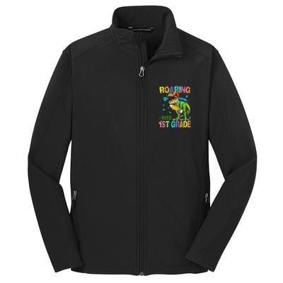 Back to School Dinosaur T Rex Roaring Into 1st Grade Core Soft Shell Jacket