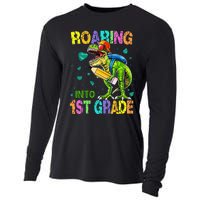 Back to School Dinosaur T Rex Roaring Into 1st Grade Cooling Performance Long Sleeve Crew