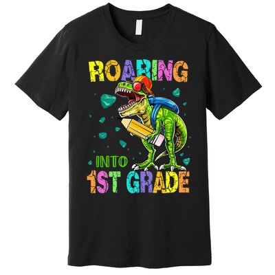 Back to School Dinosaur T Rex Roaring Into 1st Grade Premium T-Shirt