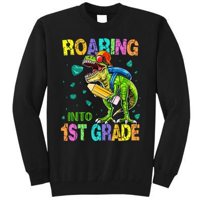 Back to School Dinosaur T Rex Roaring Into 1st Grade Tall Sweatshirt