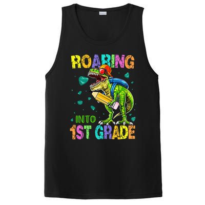 Back to School Dinosaur T Rex Roaring Into 1st Grade PosiCharge Competitor Tank