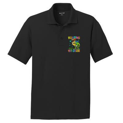 Back to School Dinosaur T Rex Roaring Into 1st Grade PosiCharge RacerMesh Polo