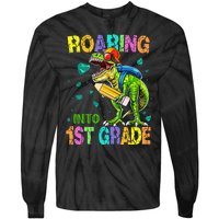 Back to School Dinosaur T Rex Roaring Into 1st Grade Tie-Dye Long Sleeve Shirt