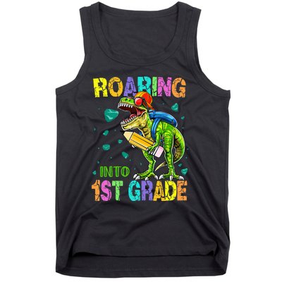 Back to School Dinosaur T Rex Roaring Into 1st Grade Tank Top