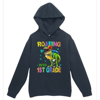 Back to School Dinosaur T Rex Roaring Into 1st Grade Urban Pullover Hoodie