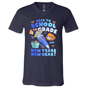 Back To School Boy 4th Grade School Supplies V-Neck T-Shirt