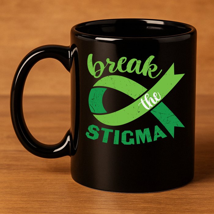 Break The Stigma Ribbon Mental Health Awareness 11oz C Handle Ceramic Mug