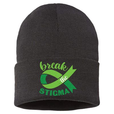 Break The Stigma Ribbon Mental Health Awareness Sustainable Knit Beanie