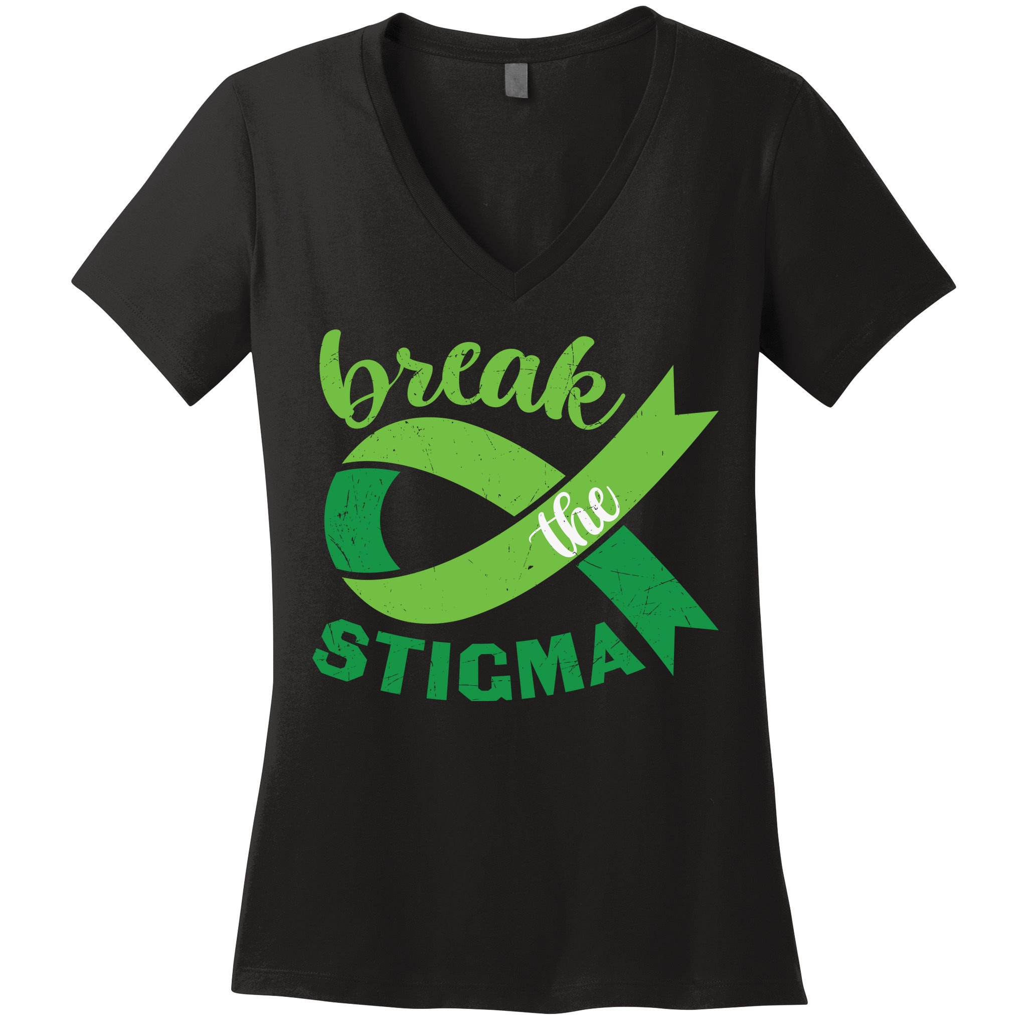 Break The Stigma Ribbon Mental Health Awareness Women's V-Neck T-Shirt