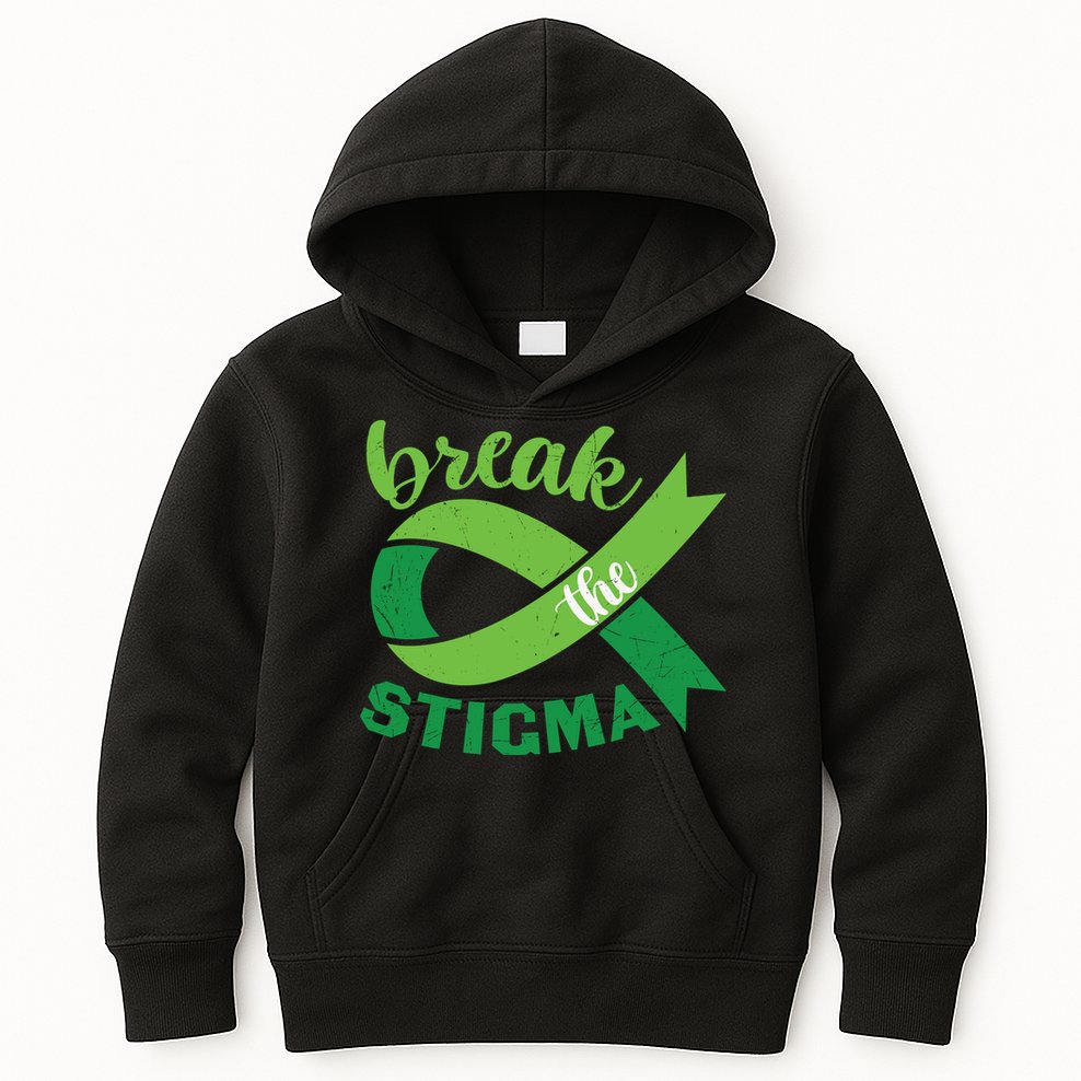 Break The Stigma Ribbon Mental Health Awareness Kids Hoodie