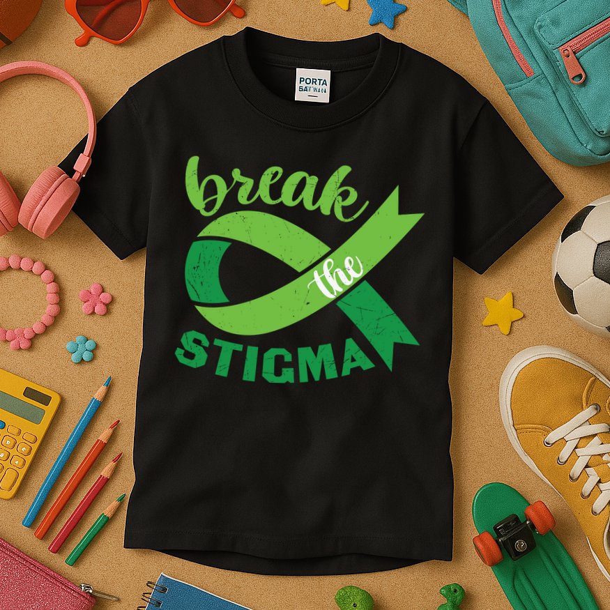 Break The Stigma Ribbon Mental Health Awareness Kids T-Shirt